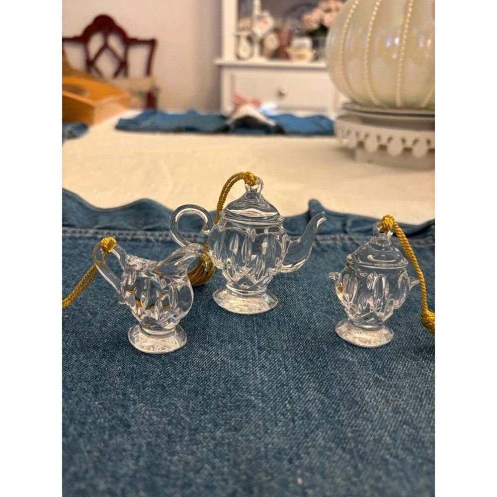 Gorham Crystal Tea Set Christmas Ornament Set